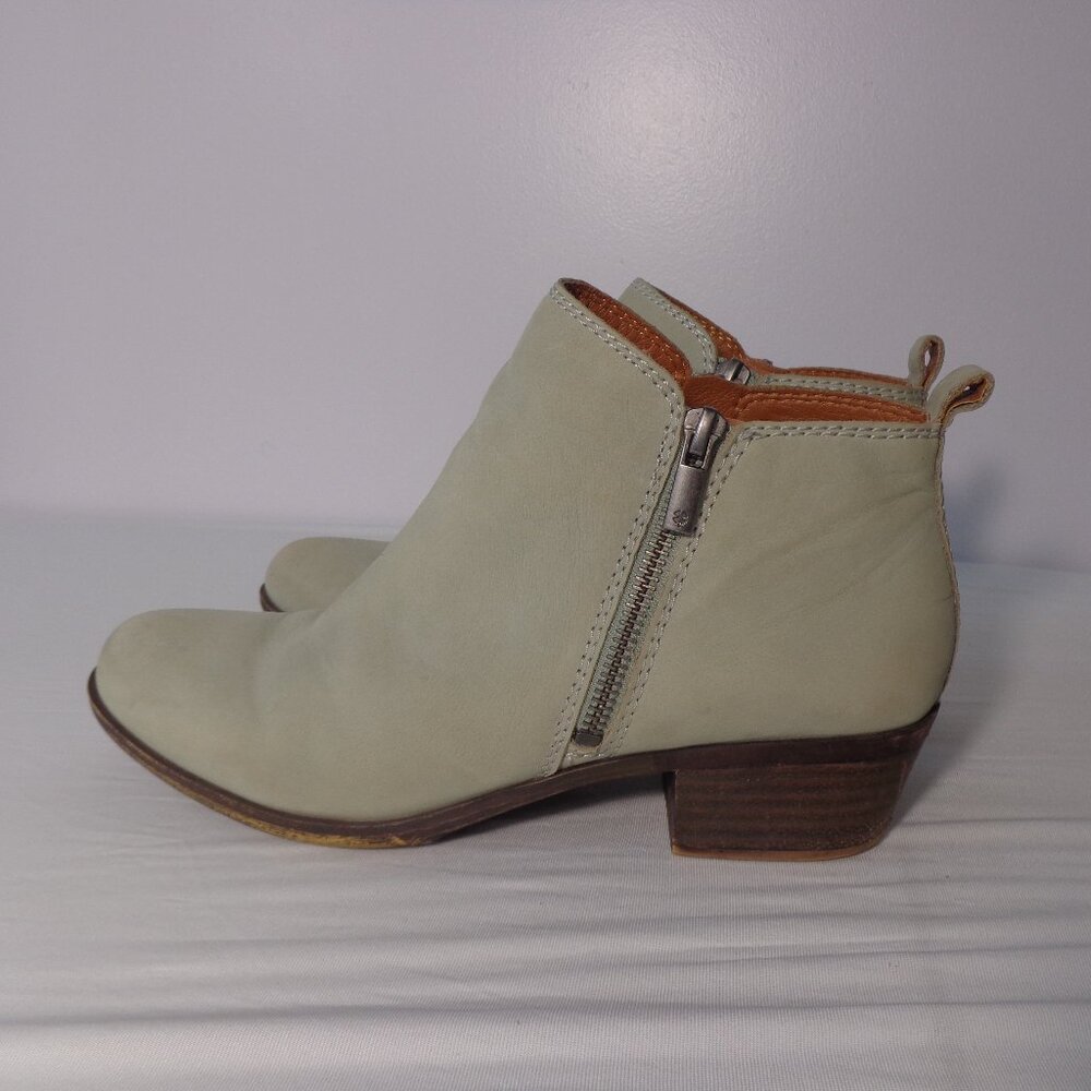 Lucky Brand Basel Leather Green‎ Almond Toe Ankle Bootie Block Zipper Size 8.5M